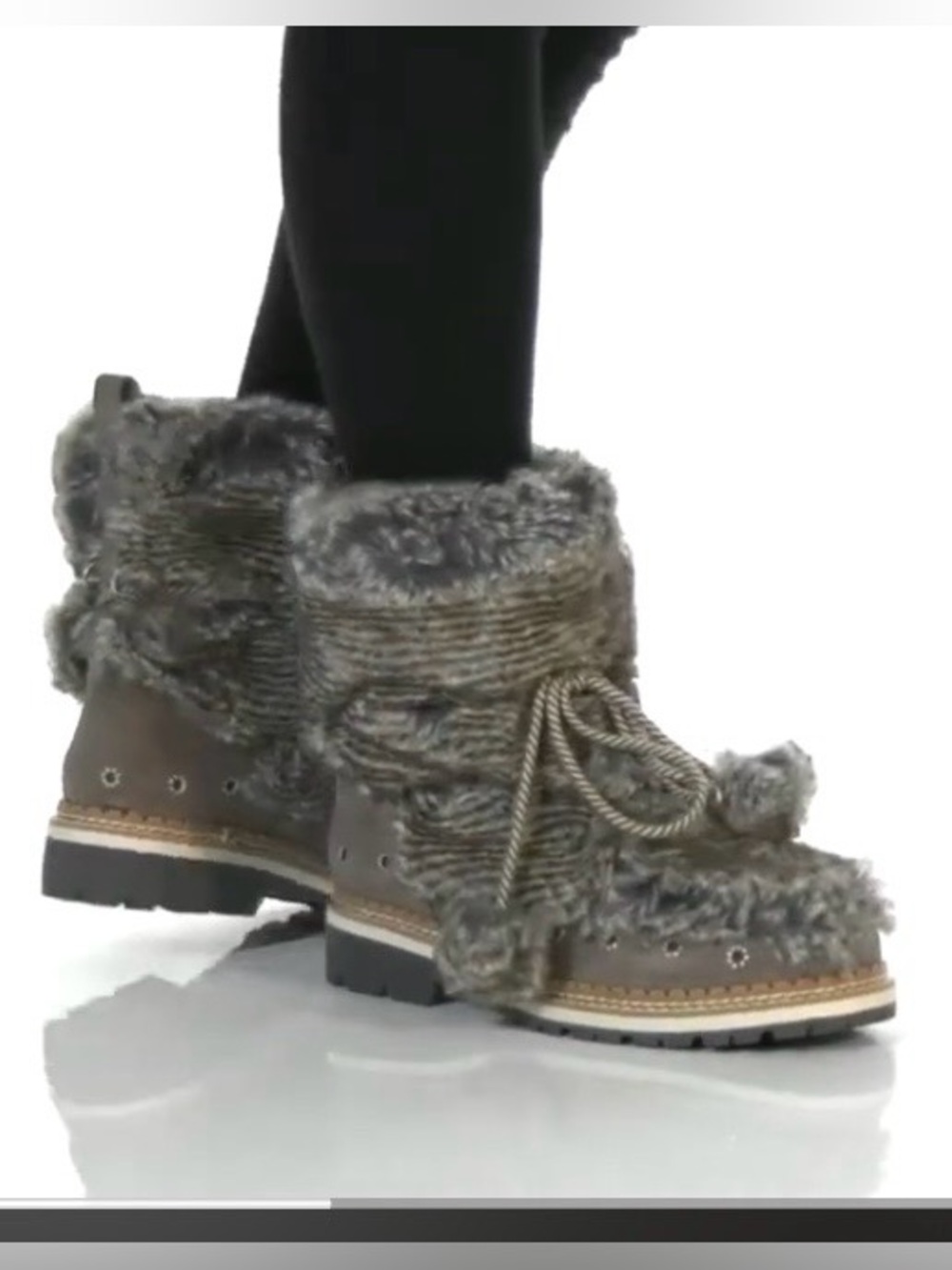 Sam Edelman Gray Faux Fur Genuine Leather Winter Boots Size 9 Lace Up Après Ski